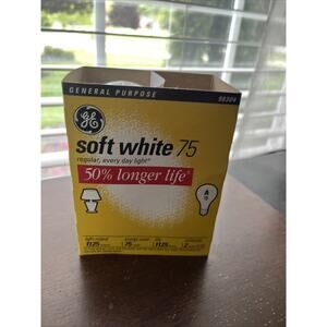 Genuine NEW GE 75 Watt 2 - Pack Long Life Soft White Light Bulbs NOT LED